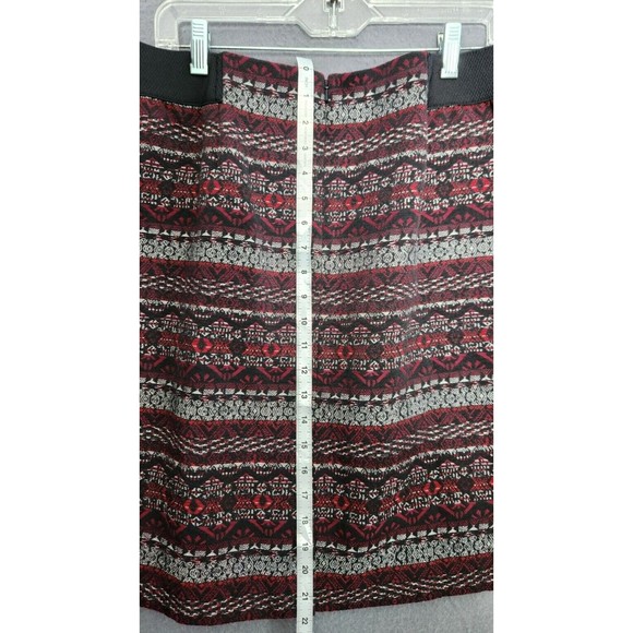 j jill Women Skirt Sz L Red Black Geometric Print Lined Pencil Textured NWT - Picture 3 of 11